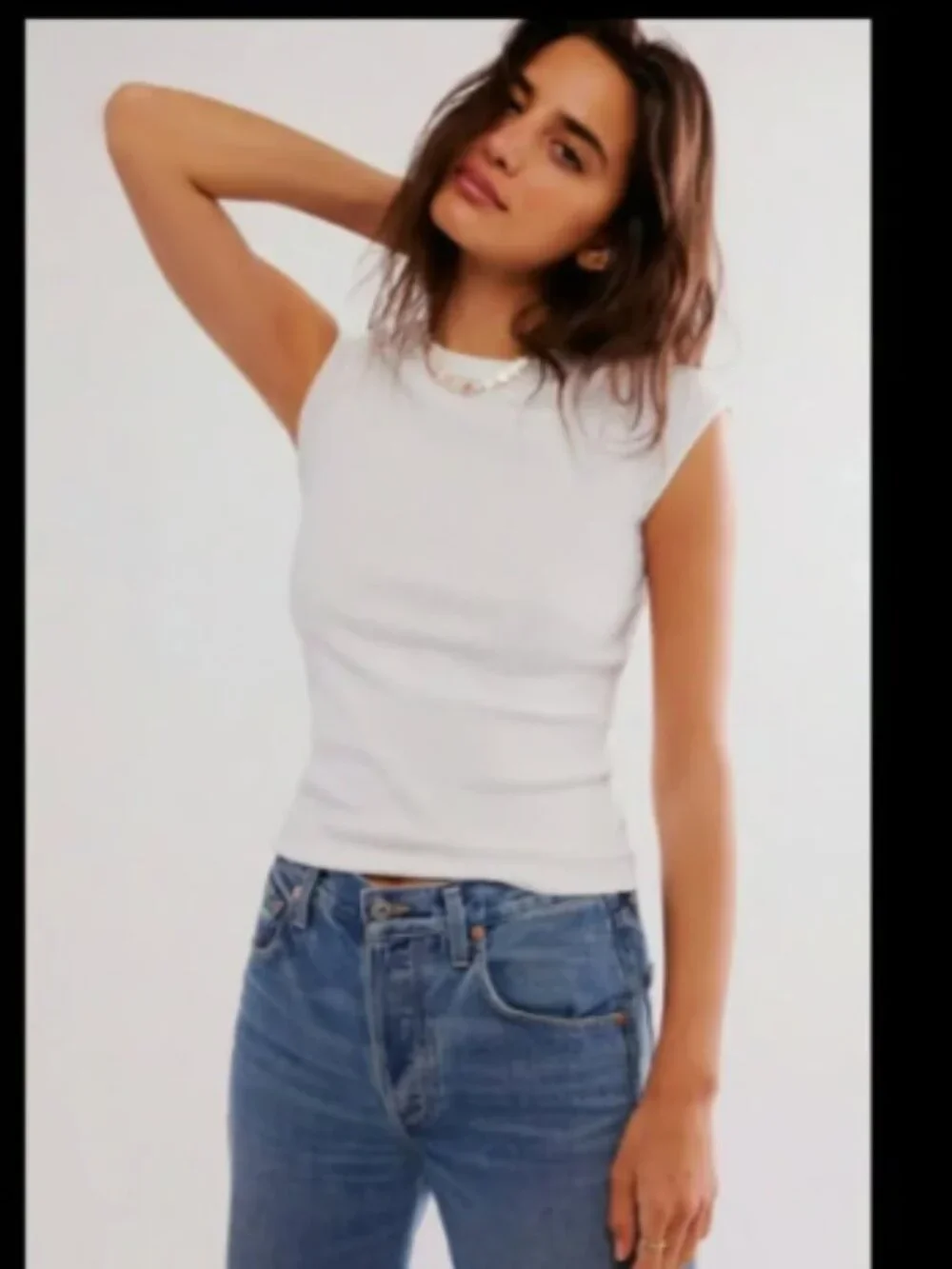WE THE FREE PEOPLE WHITE RIBBED CAP SLEEVE EVER HAD TUNIC TOP NEW XL